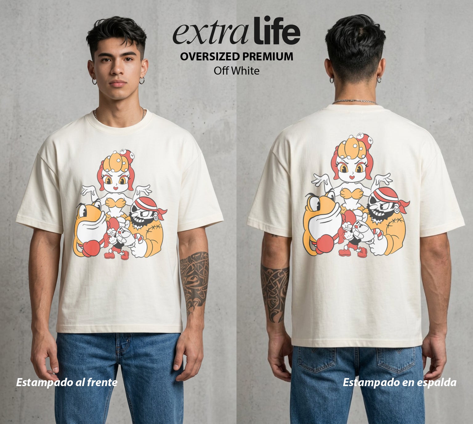 El Trato con el Diablo | La Copa Diabólica #00532 - Playera Oversized Premium | Off White - Foto en modelo