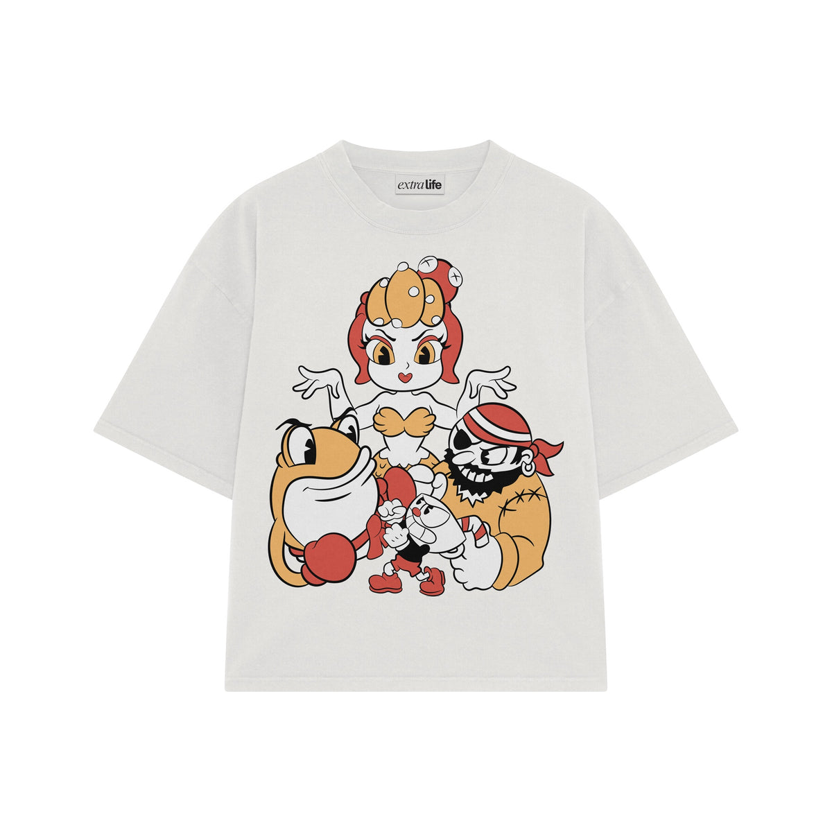 Playera streetwear premium de anime y gaming ExtraLife MX, corte oversized drop shoulder ligero y fresco en color Deep Black y Off-White, moda urbana mexicana de culto.