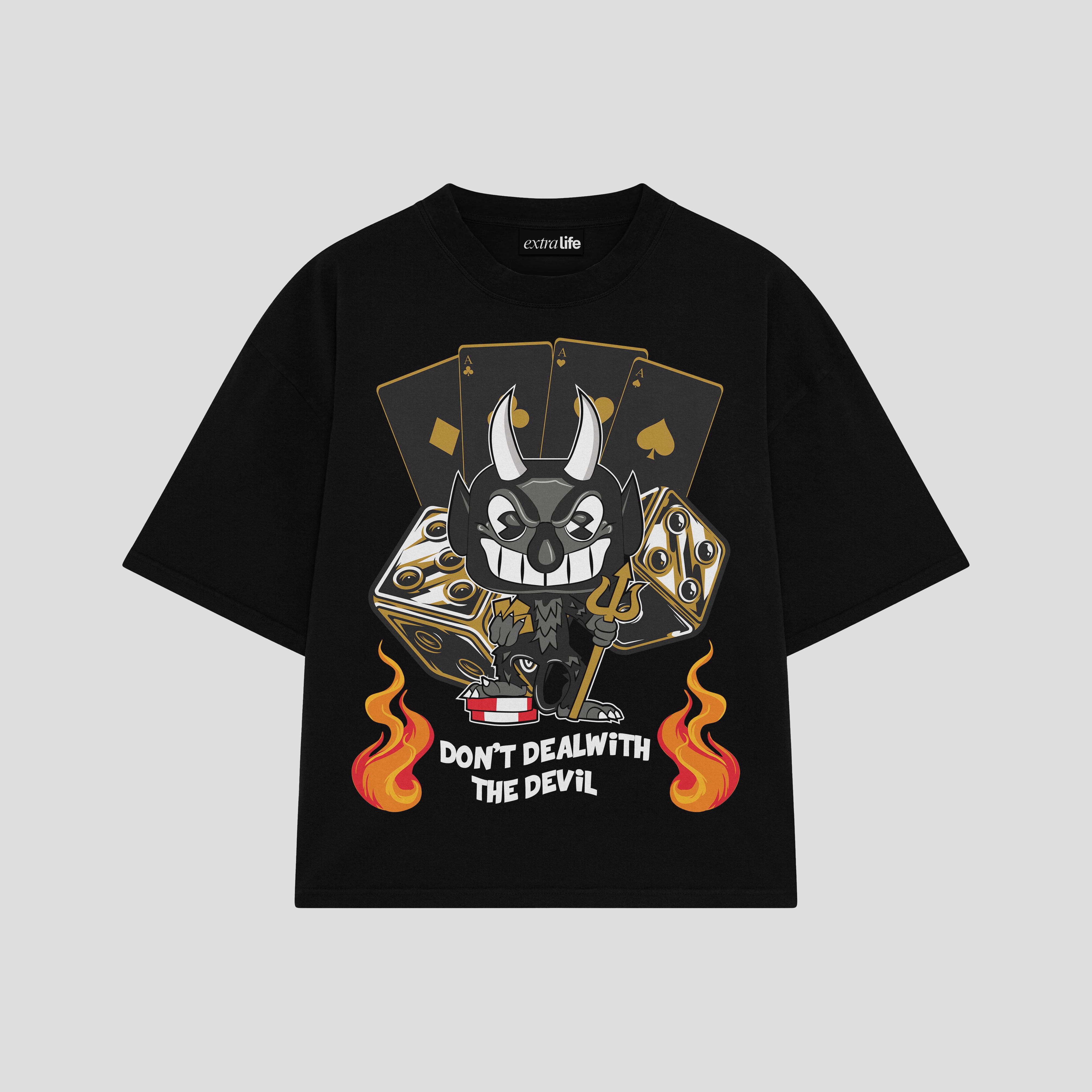 Playera streetwear premium de anime y gaming ExtraLife MX, corte boxy oversized drop shoulder heavyweight en color Deep Black y Off-White, moda urbana mexicana de culto.
