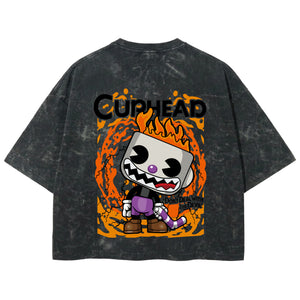 Playera streetwear premium de anime y gaming ExtraLife MX, corte boxy deluxe mineral wash heavyweight en color Acid Wash, moda urbana mexicana de culto.