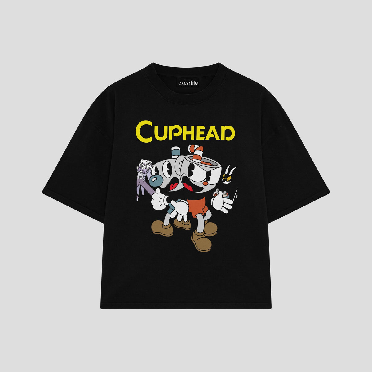 Playera streetwear premium de anime y gaming ExtraLife MX, corte oversized drop shoulder ligero y fresco en color Deep Black y Off-White, moda urbana mexicana de culto.