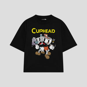 Playera streetwear premium de anime y gaming ExtraLife MX, corte boxy oversized drop shoulder heavyweight en color Deep Black y Off-White, moda urbana mexicana de culto.