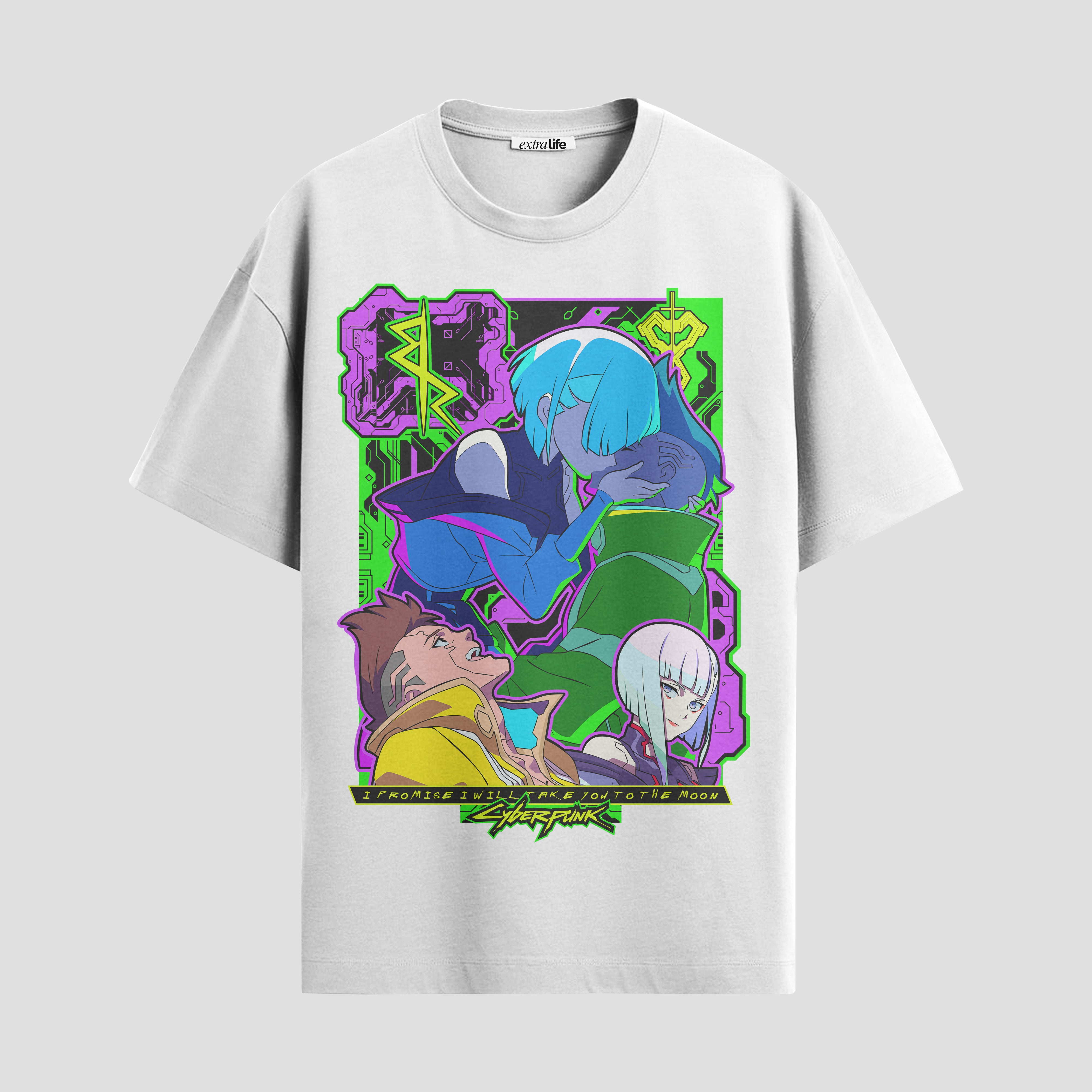 Playera urbana de anime y gaming ExtraLife MX, corte Standard Fit unisex ligero y transpirable en color Deep Black y Pure White, ropa de uso diario para gym y casual.