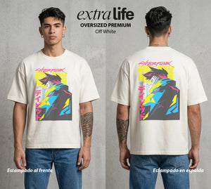 Los Corredores del Filo | Cyberpunk Edgerunners David #00538 - Playera Oversized Premium | Off White - Foto en modelo
