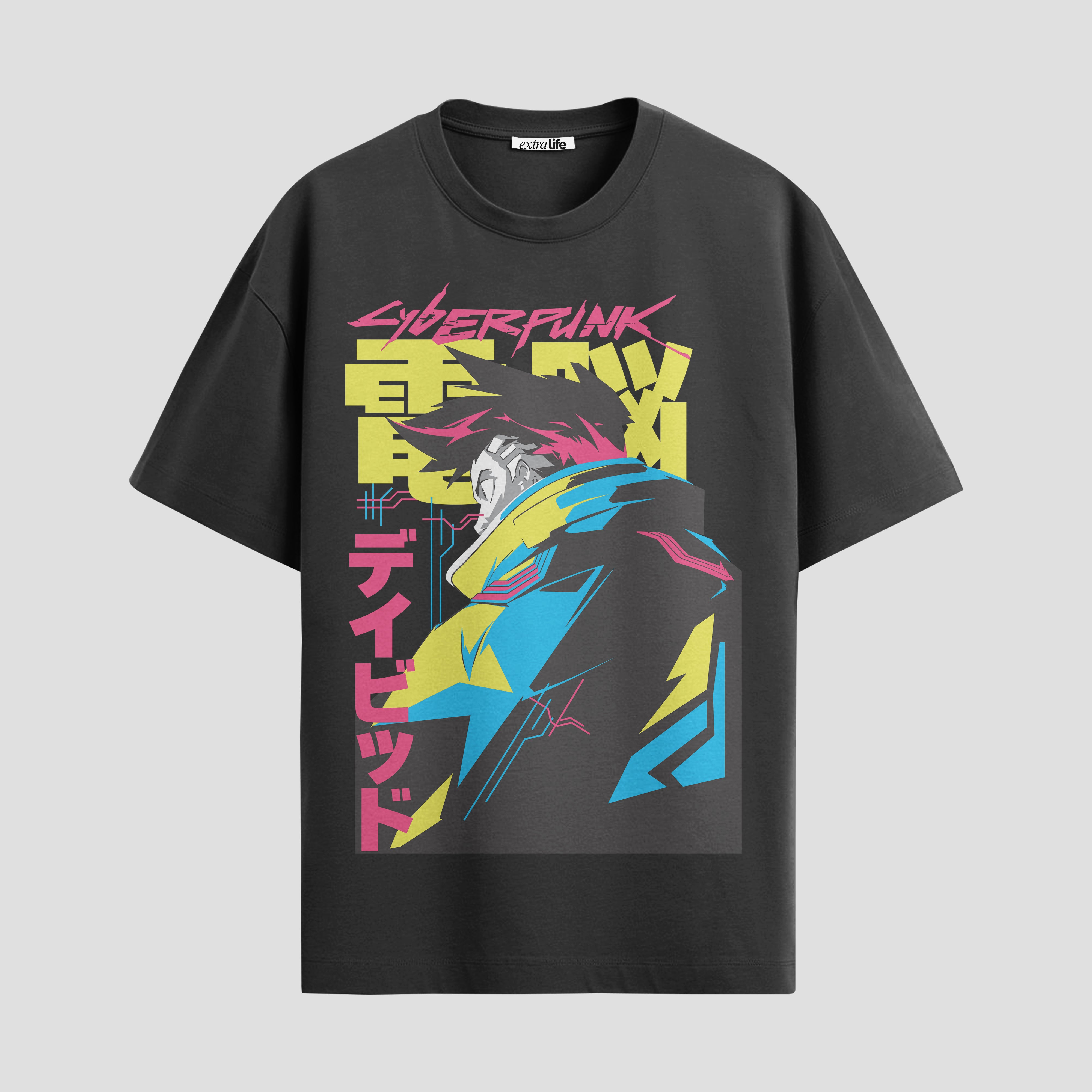 Playera urbana de anime y gaming ExtraLife MX, corte Standard Fit unisex ligero y transpirable en color Deep Black y Pure White, ropa de uso diario para gym y casual.