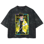 Playera streetwear premium de anime y gaming ExtraLife MX, corte boxy deluxe mineral wash heavyweight en color Acid Wash, moda urbana mexicana de culto.