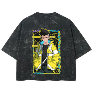 Playera streetwear premium de anime y gaming ExtraLife MX, corte boxy deluxe mineral wash heavyweight en color Acid Wash, moda urbana mexicana de culto.
