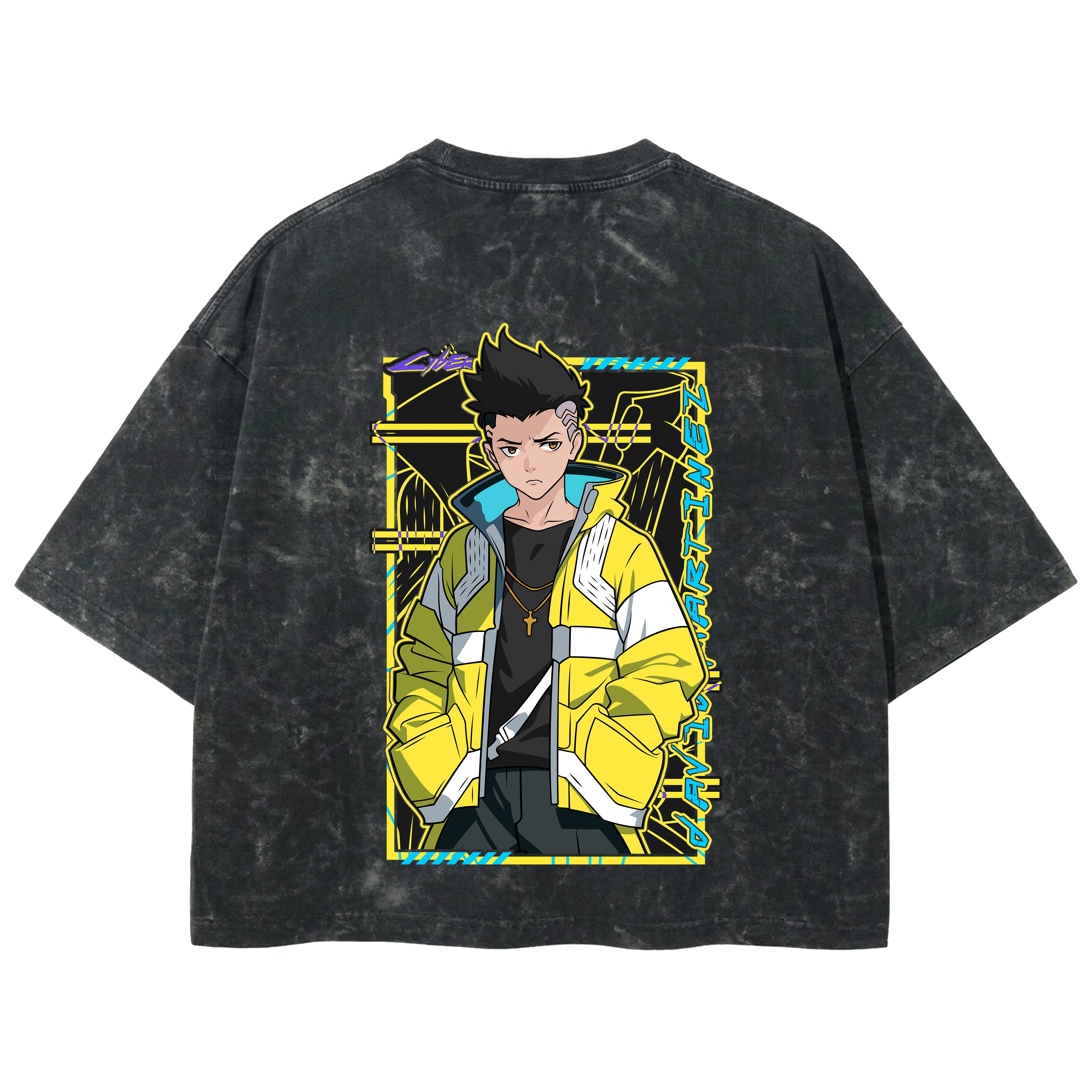 Playera streetwear premium de anime y gaming ExtraLife MX, corte boxy deluxe mineral wash heavyweight en color Acid Wash, moda urbana mexicana de culto.