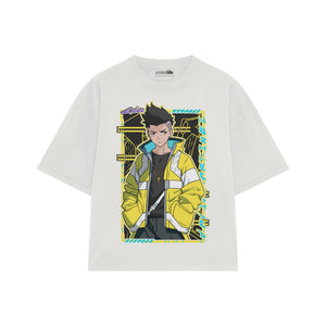 Playera streetwear premium de anime y gaming ExtraLife MX, corte boxy oversized drop shoulder heavyweight en color Deep Black y Off-White, moda urbana mexicana de culto.