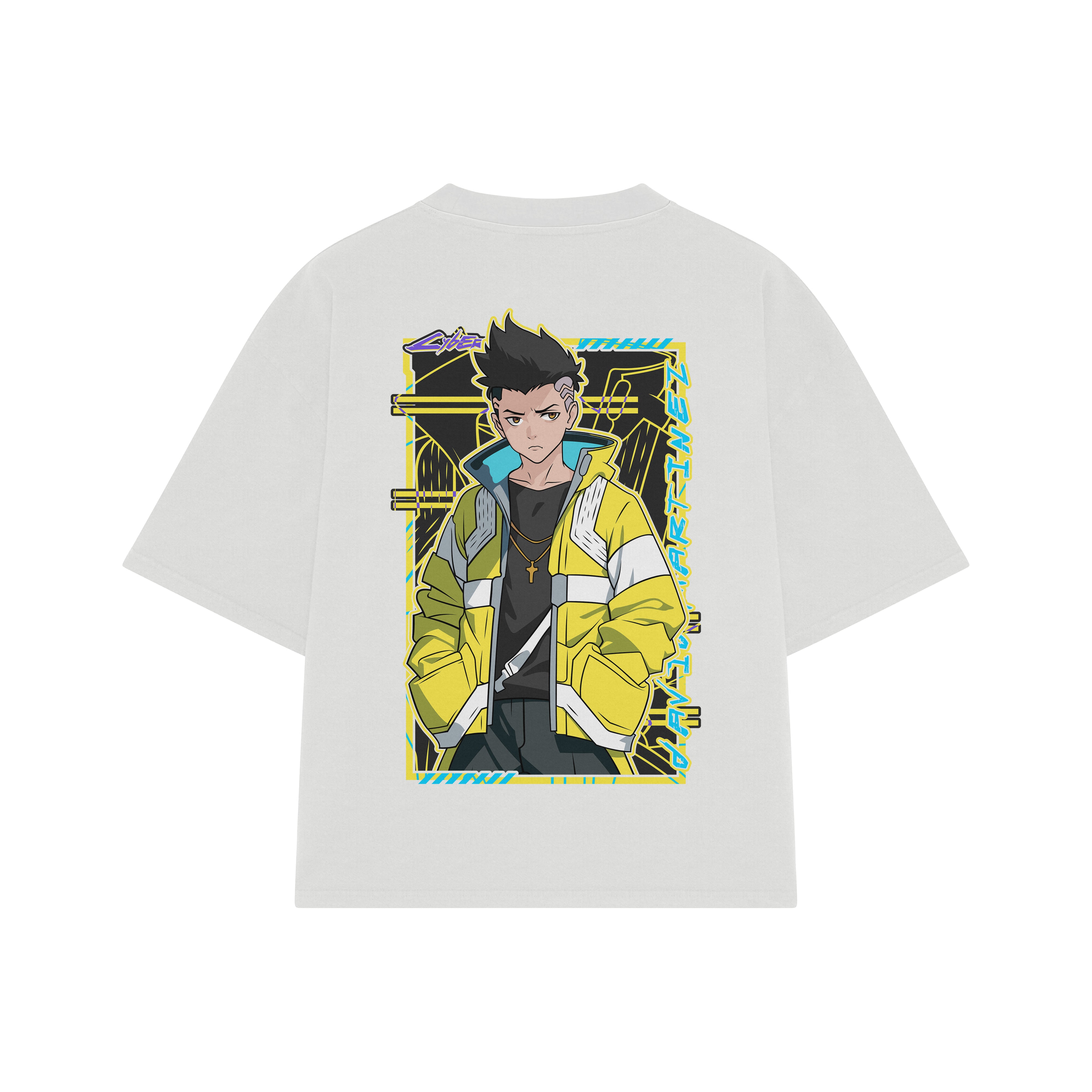 Playera streetwear premium de anime y gaming ExtraLife MX, corte boxy oversized drop shoulder heavyweight en color Deep Black y Off-White, moda urbana mexicana de culto.