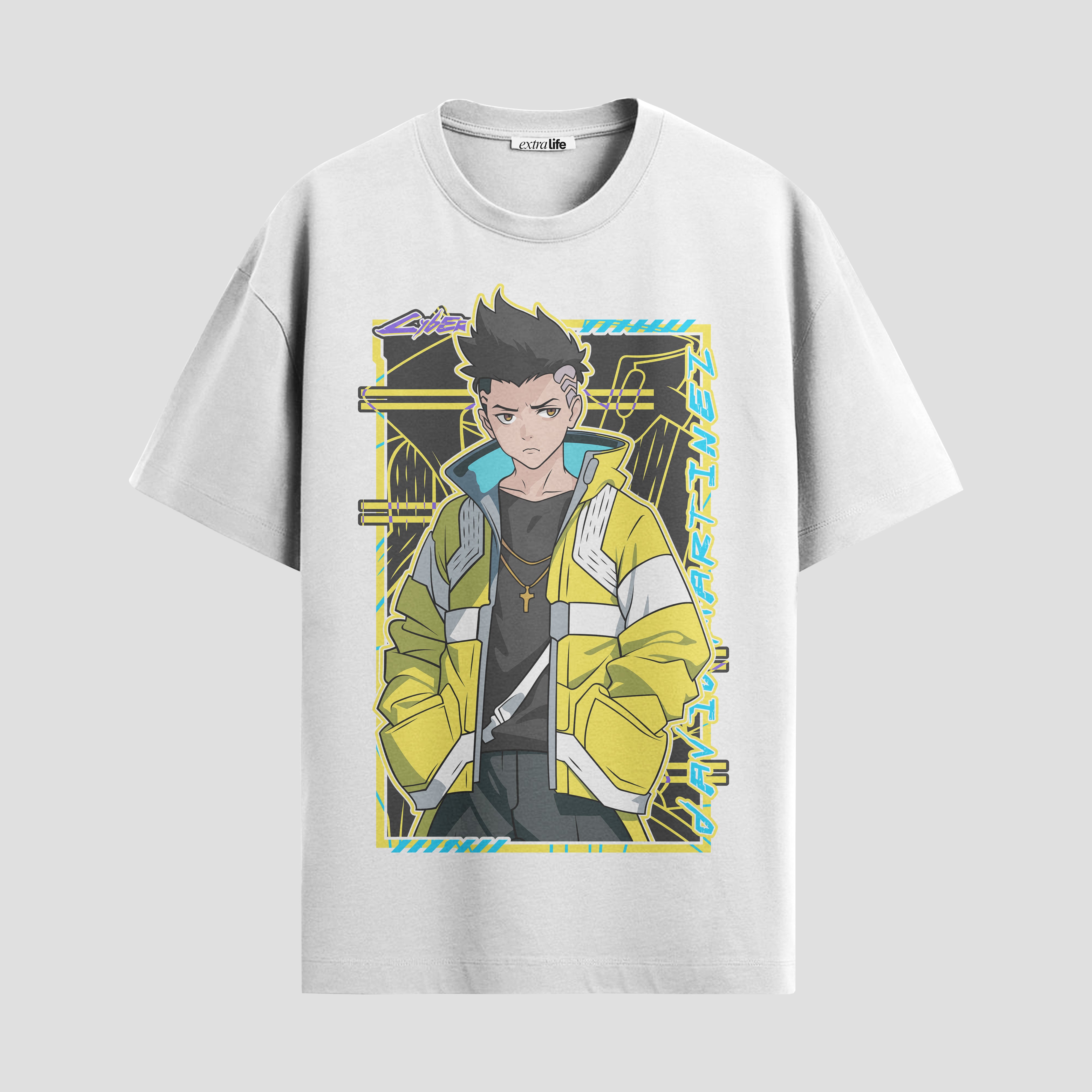 Playera urbana de anime y gaming ExtraLife MX, corte Standard Fit unisex ligero y transpirable en color Deep Black y Pure White, ropa de uso diario para gym y casual.