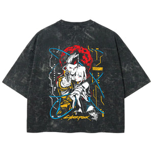 Playera streetwear premium de anime y gaming ExtraLife MX, corte boxy deluxe mineral wash heavyweight en color Acid Wash, moda urbana mexicana de culto.
