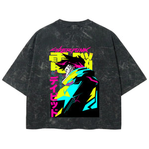 Playera streetwear premium de anime y gaming ExtraLife MX, corte boxy deluxe mineral wash heavyweight en color Acid Wash, moda urbana mexicana de culto.