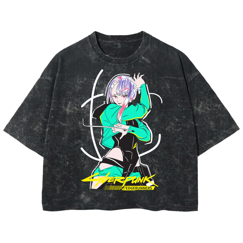 Playera streetwear premium de anime y gaming ExtraLife MX, corte boxy deluxe mineral wash heavyweight en color Acid Wash, moda urbana mexicana de culto.
