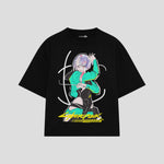 Playera streetwear premium de anime y gaming ExtraLife MX, corte boxy oversized drop shoulder heavyweight en color Deep Black y Off-White, moda urbana mexicana de culto.
