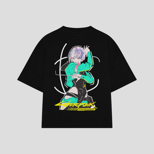 Playera streetwear premium de anime y gaming ExtraLife MX, corte boxy oversized drop shoulder heavyweight en color Deep Black y Off-White, moda urbana mexicana de culto.