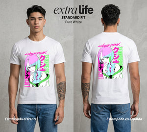 Los Corredores del Filo | La Luna y los Cables #00546 - Playera Standard Fit | Pure White - Foto en modelo