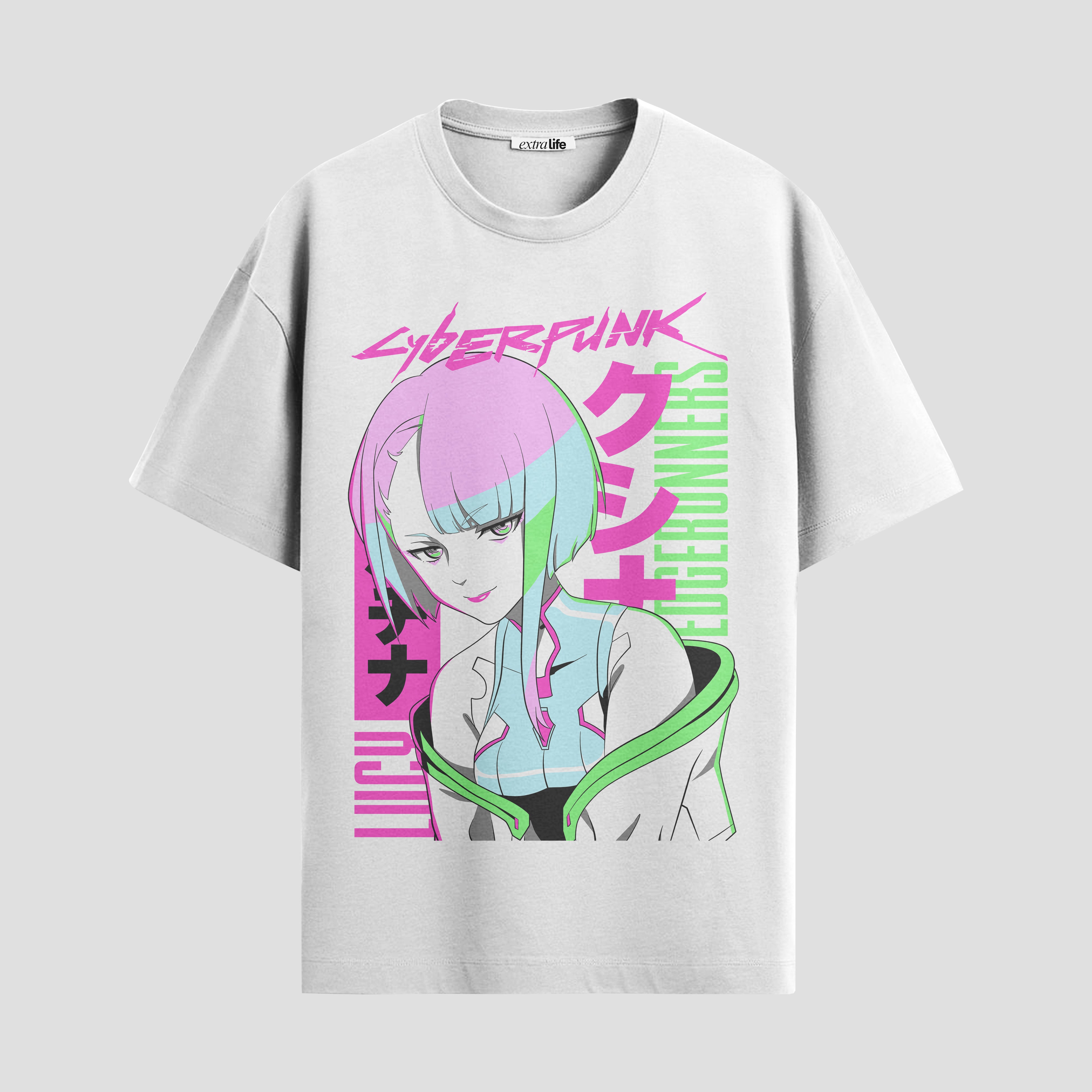 Playera urbana de anime y gaming ExtraLife MX, corte Standard Fit unisex ligero y transpirable en color Deep Black y Pure White, ropa de uso diario para gym y casual.