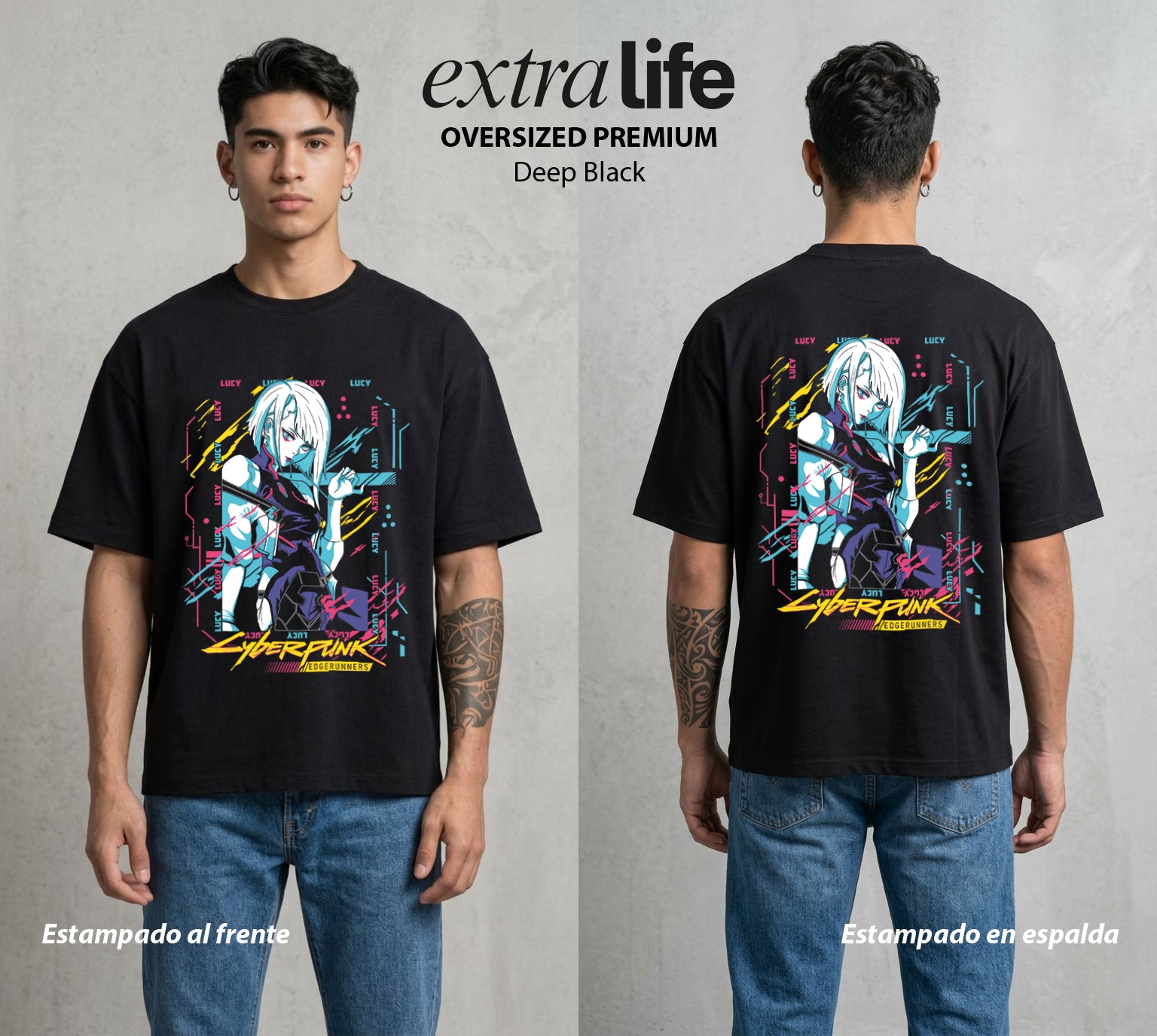 Los Corredores del Filo | El Sueno de la Luna #00548 - Playera Oversized Premium | Deep Black - Foto en modelo