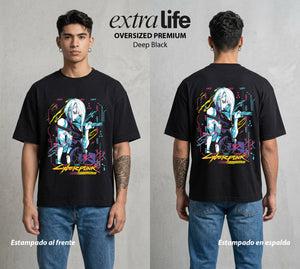 Los Corredores del Filo | El Sueno de la Luna #00548 - Playera Oversized Premium | Deep Black - Foto en modelo
