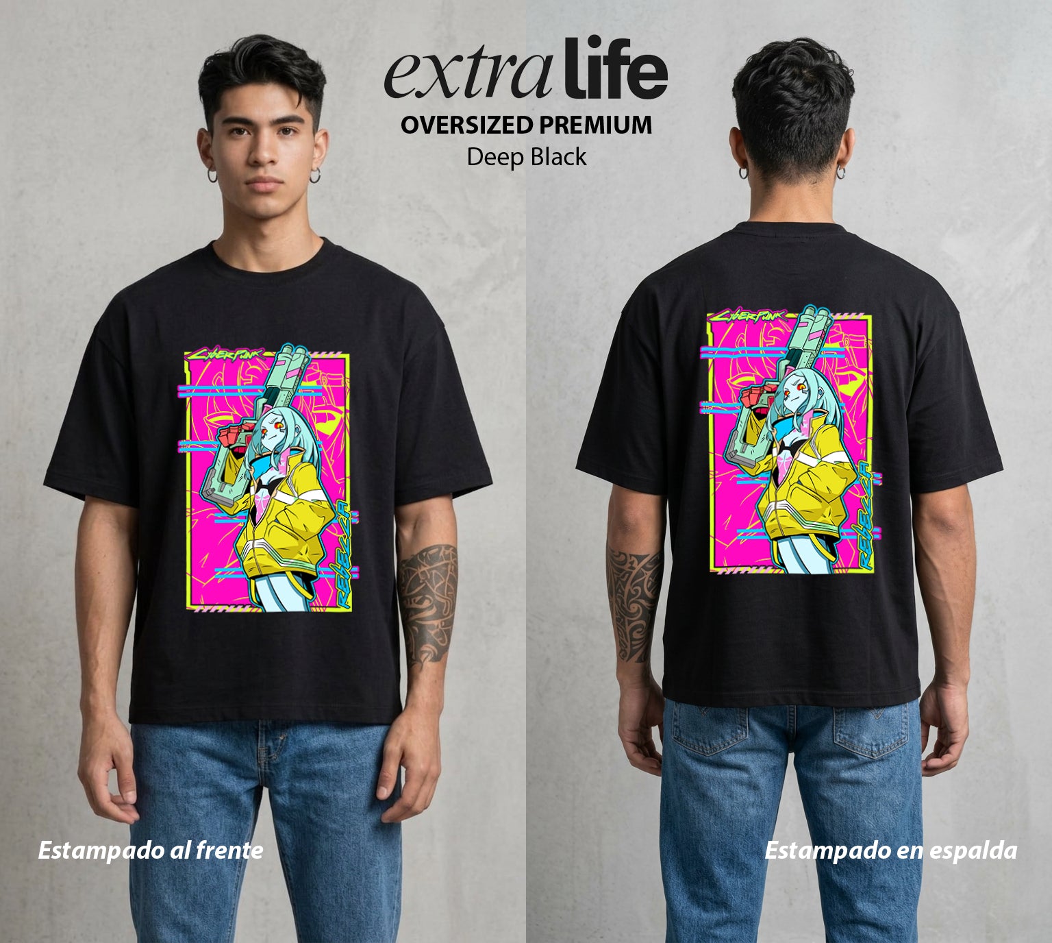 Los Corredores del Filo | La Pequena Letal #00549 - Playera Oversized Premium | Deep Black - Foto en modelo