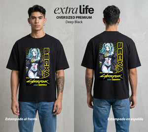 Los Corredores del Filo | La Energia del Grupo #00550 - Playera Oversized Premium | Deep Black - Foto en modelo