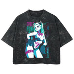 Playera streetwear premium de anime y gaming ExtraLife MX, corte boxy deluxe mineral wash heavyweight en color Acid Wash, moda urbana mexicana de culto.