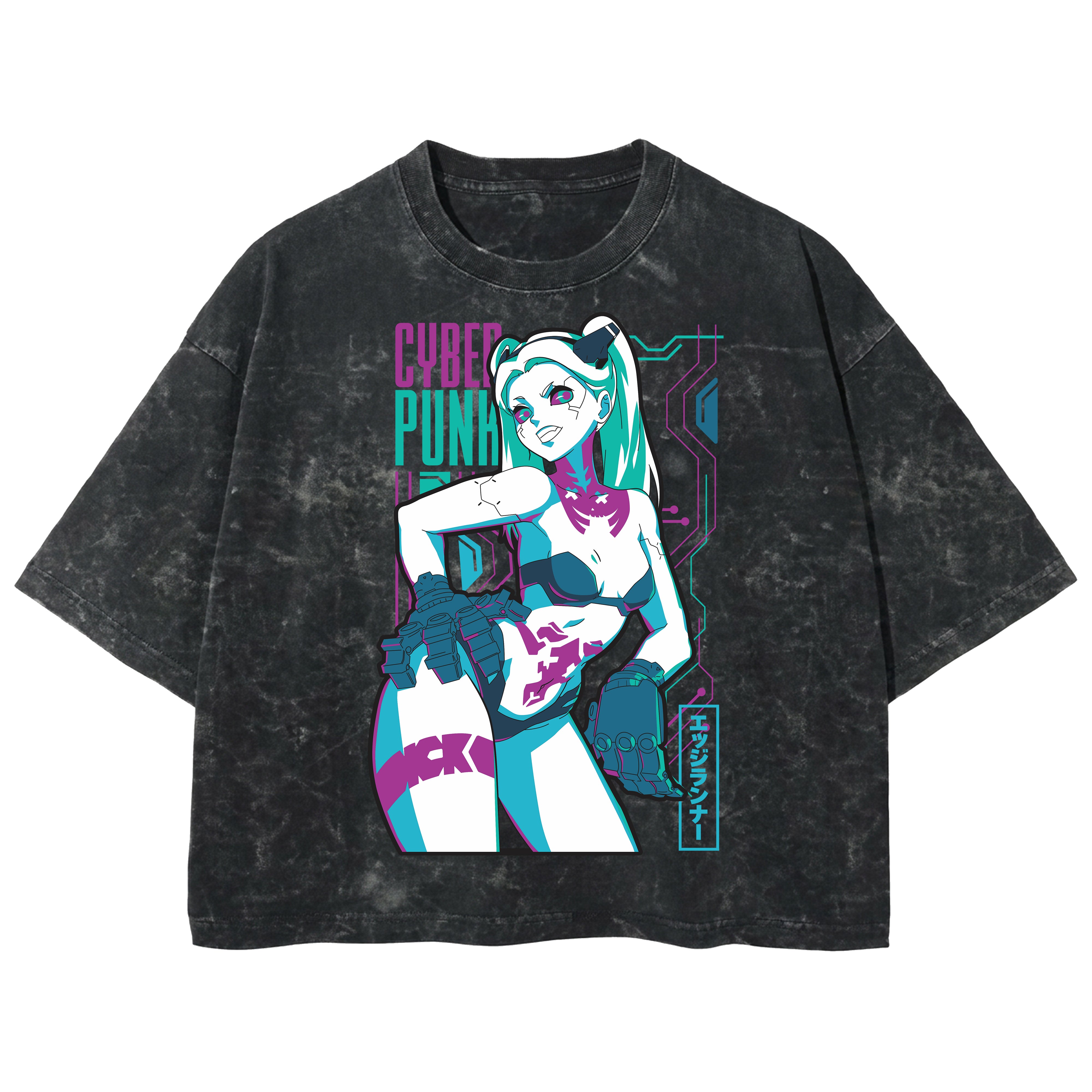 Playera streetwear premium de anime y gaming ExtraLife MX, corte boxy deluxe mineral wash heavyweight en color Acid Wash, moda urbana mexicana de culto.