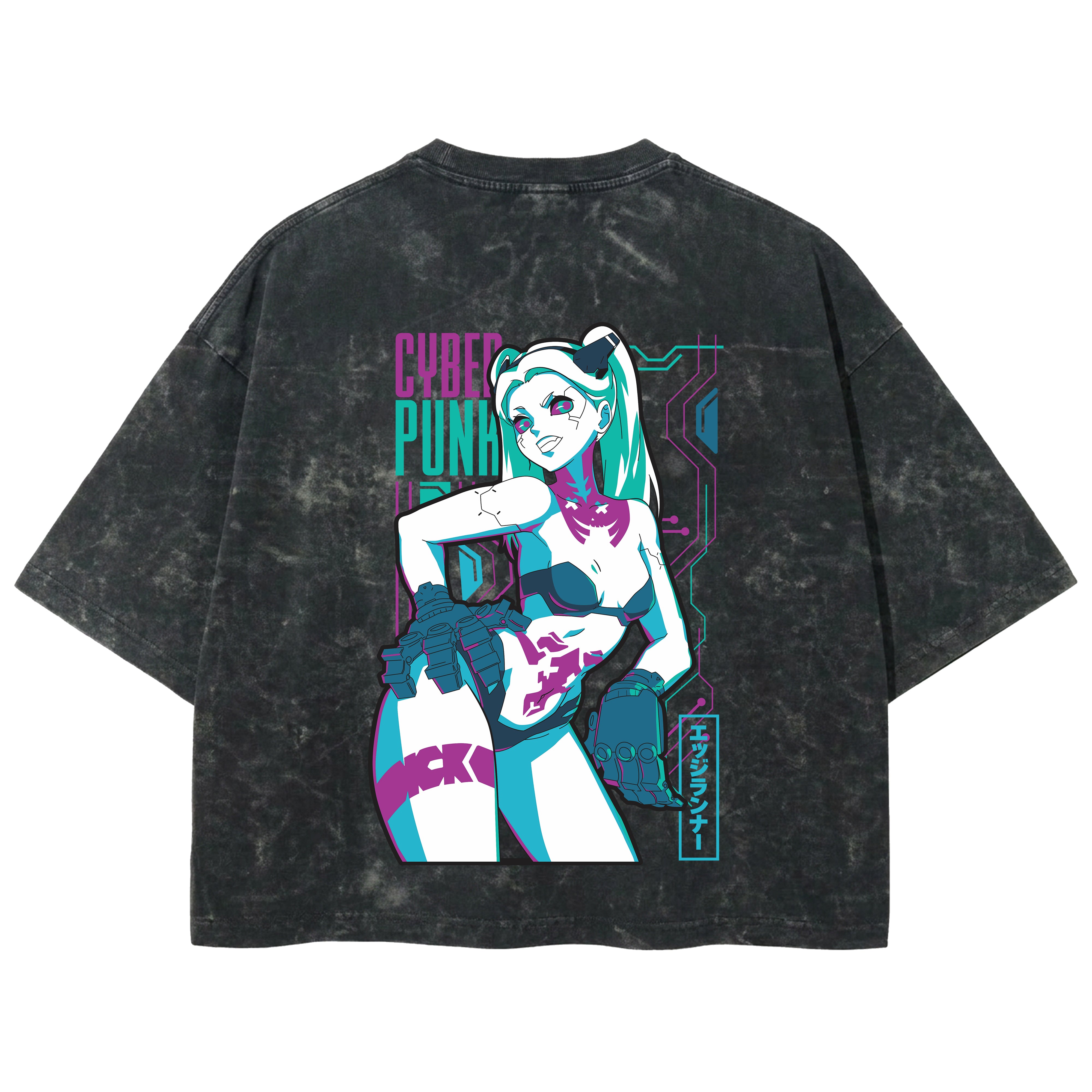 Playera streetwear premium de anime y gaming ExtraLife MX, corte boxy deluxe mineral wash heavyweight en color Acid Wash, moda urbana mexicana de culto.