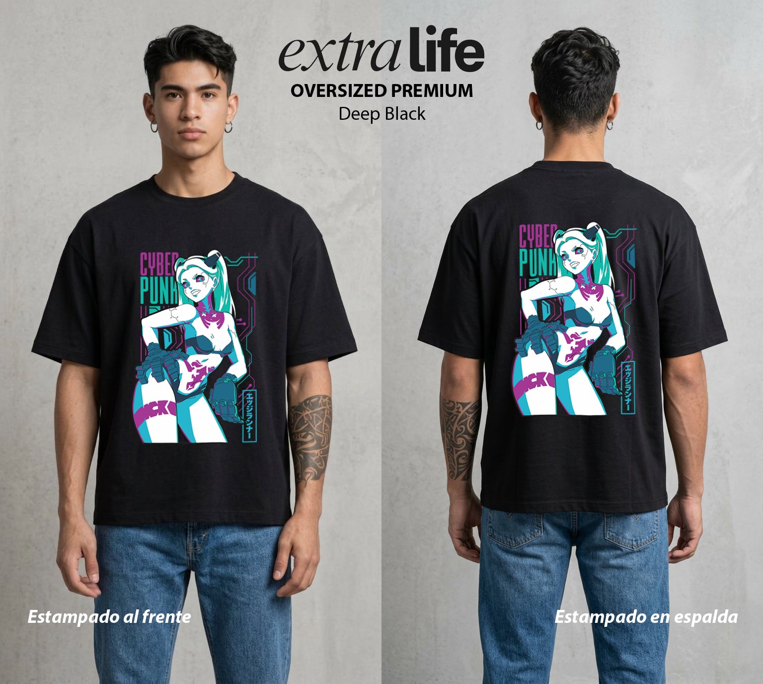 Los Corredores del Filo | La Furia Compacta #00552 - Playera Oversized Premium | Deep Black - Foto en modelo