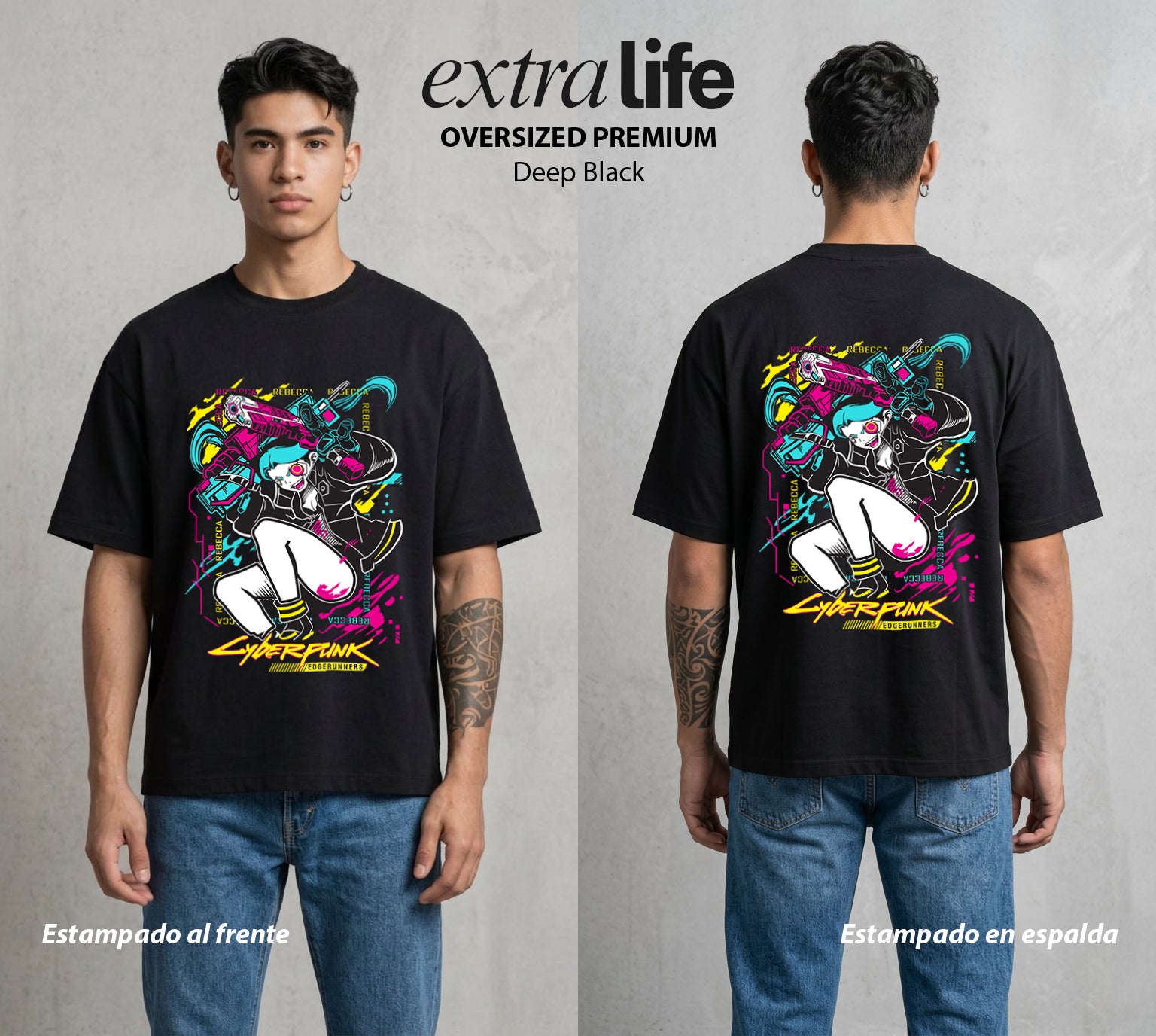 Los Corredores del Filo | La Pequena Letal #00553 - Playera Oversized Premium | Deep Black - Foto en modelo