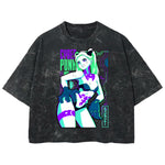 Playera streetwear premium de anime y gaming ExtraLife MX, corte boxy deluxe mineral wash heavyweight en color Acid Wash, moda urbana mexicana de culto.
