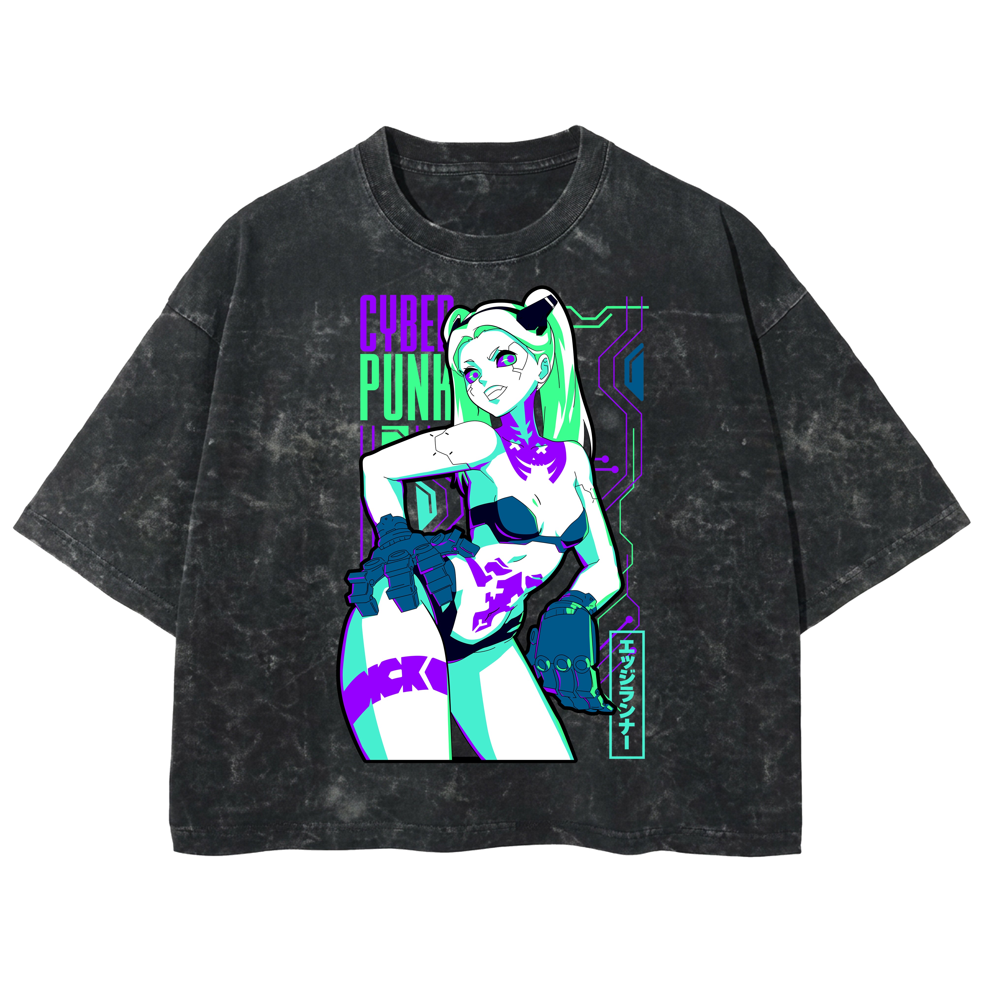 Playera streetwear premium de anime y gaming ExtraLife MX, corte boxy deluxe mineral wash heavyweight en color Acid Wash, moda urbana mexicana de culto.
