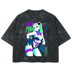Playera streetwear premium de anime y gaming ExtraLife MX, corte boxy deluxe mineral wash heavyweight en color Acid Wash, moda urbana mexicana de culto.