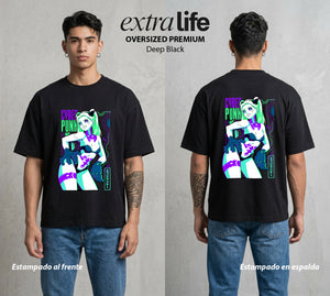Los Corredores del Filo | La Energia del Grupo #00554 - Playera Oversized Premium | Deep Black - Foto en modelo