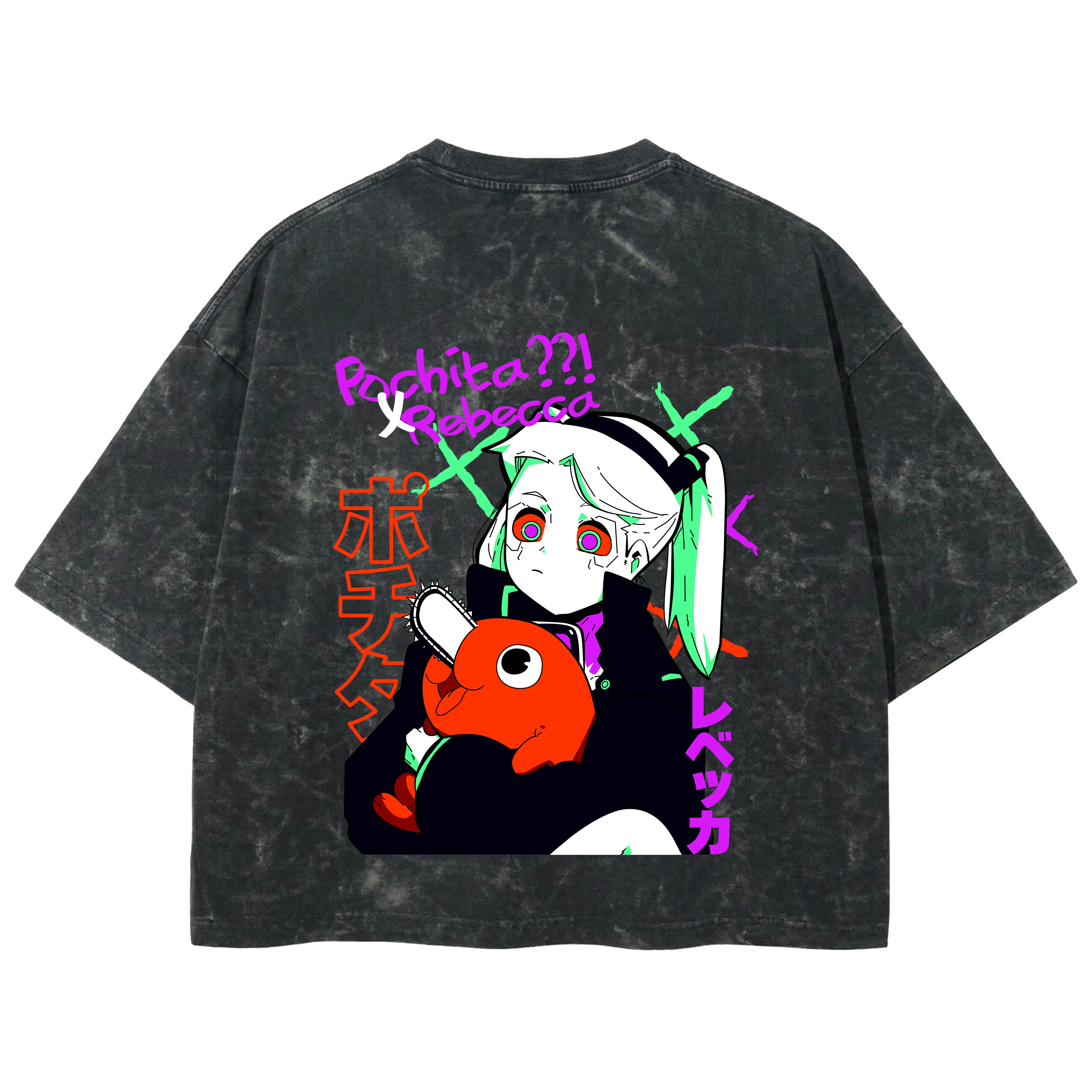 Playera streetwear premium de anime y gaming ExtraLife MX, corte boxy deluxe mineral wash heavyweight en color Acid Wash, moda urbana mexicana de culto.