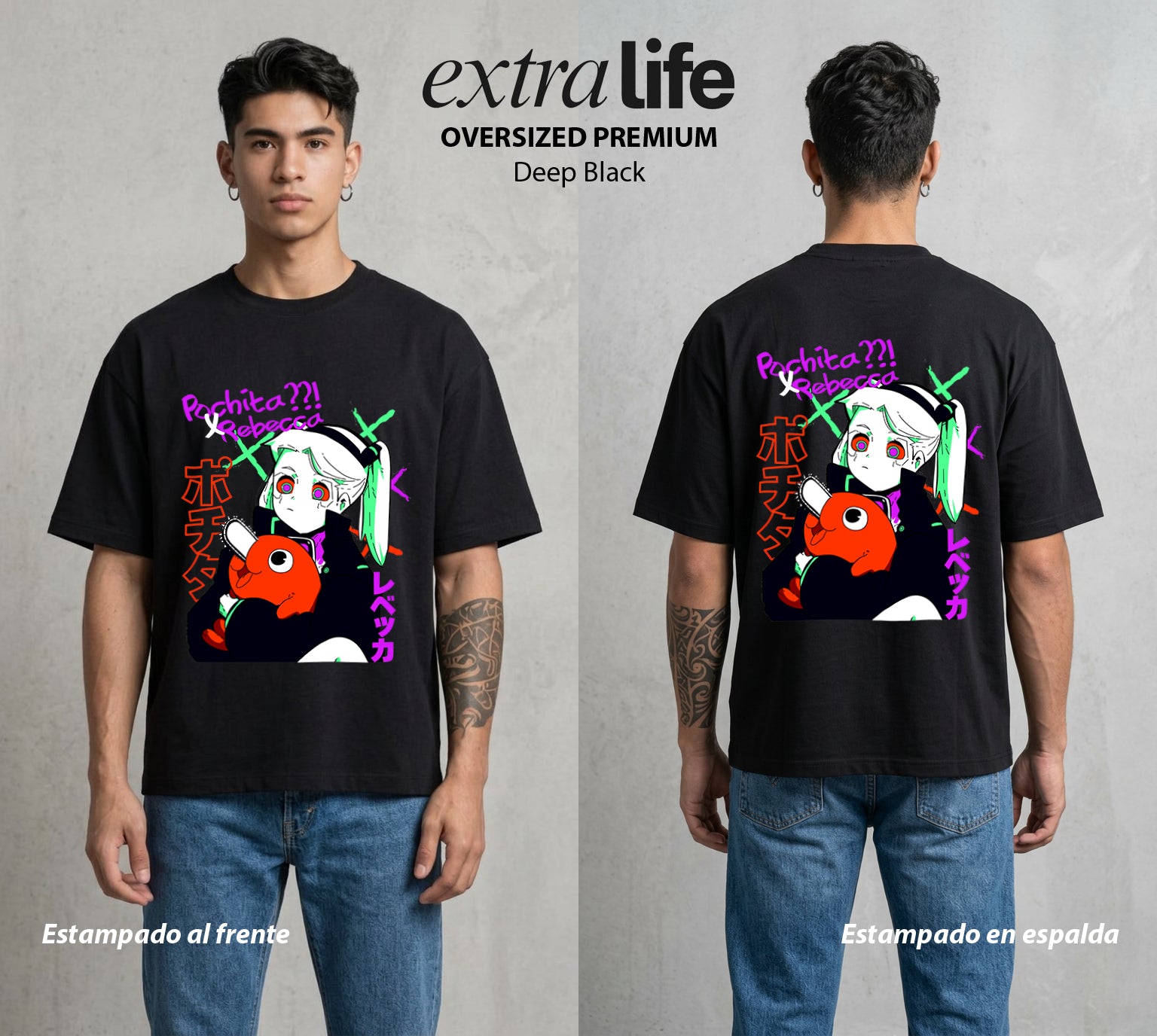 Los Corredores del Filo | El Corazon del Cazador #00556 - Playera Oversized Premium | Deep Black - Foto en modelo