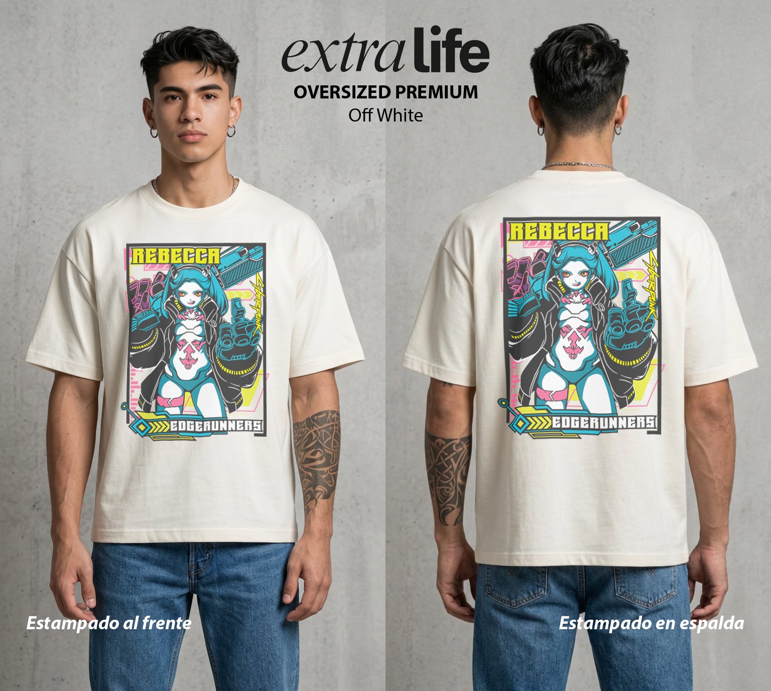 Los Corredores del Filo | La Mas Loca del Equipo #00557 - Playera Oversized Premium | Off White - Foto en modelo