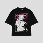 Playera streetwear premium de anime y gaming ExtraLife MX, corte boxy oversized drop shoulder heavyweight en color Deep Black y Off-White, moda urbana mexicana de culto.