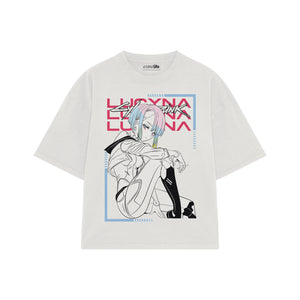 Playera streetwear premium de anime y gaming ExtraLife MX, corte boxy oversized drop shoulder heavyweight en color Deep Black y Off-White, moda urbana mexicana de culto.