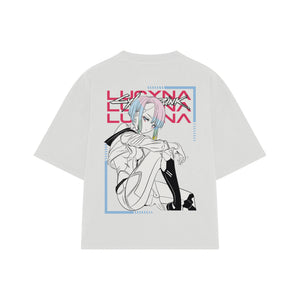 Playera streetwear premium de anime y gaming ExtraLife MX, corte boxy oversized drop shoulder heavyweight en color Deep Black y Off-White, moda urbana mexicana de culto.