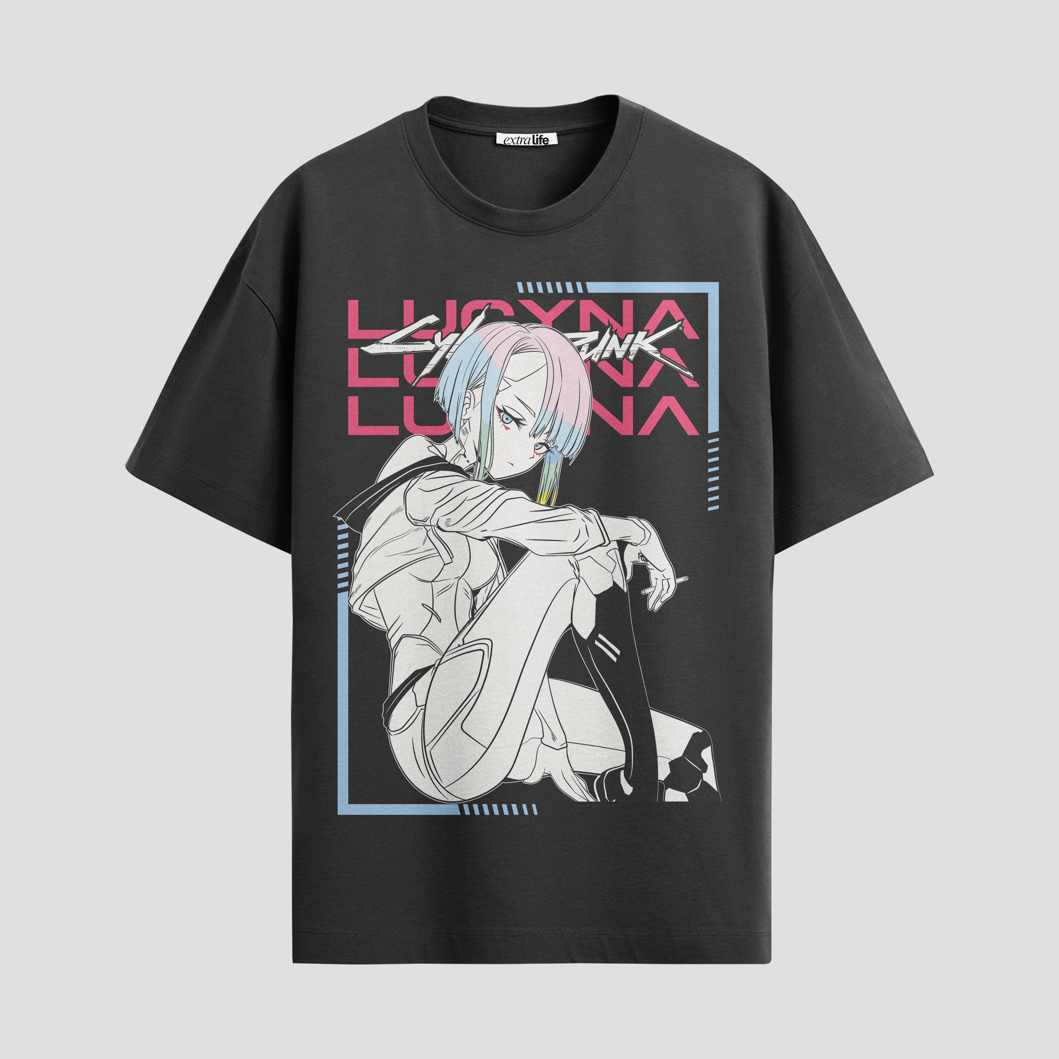 Playera urbana de anime y gaming ExtraLife MX, corte Standard Fit unisex ligero y transpirable en color Deep Black y Pure White, ropa de uso diario para gym y casual.