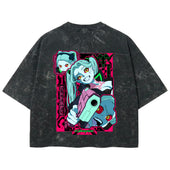 Playera streetwear premium de anime y gaming ExtraLife MX, corte boxy deluxe mineral wash heavyweight en color Acid Wash, moda urbana mexicana de culto.