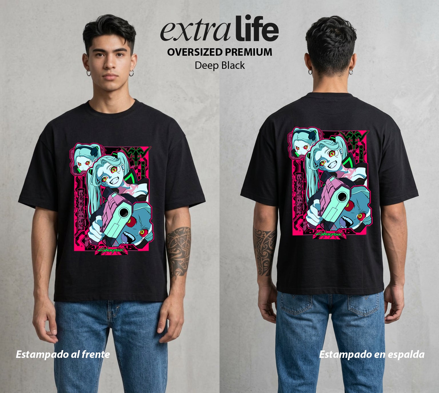 Los Corredores del Filo | La Pequena Letal #00560 - Playera Oversized Premium | Deep Black - Foto en modelo