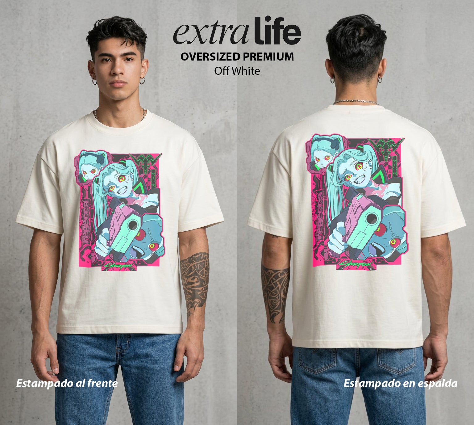 Los Corredores del Filo | La Pequena Letal #00560 - Playera Oversized Premium | Off White - Foto en modelo
