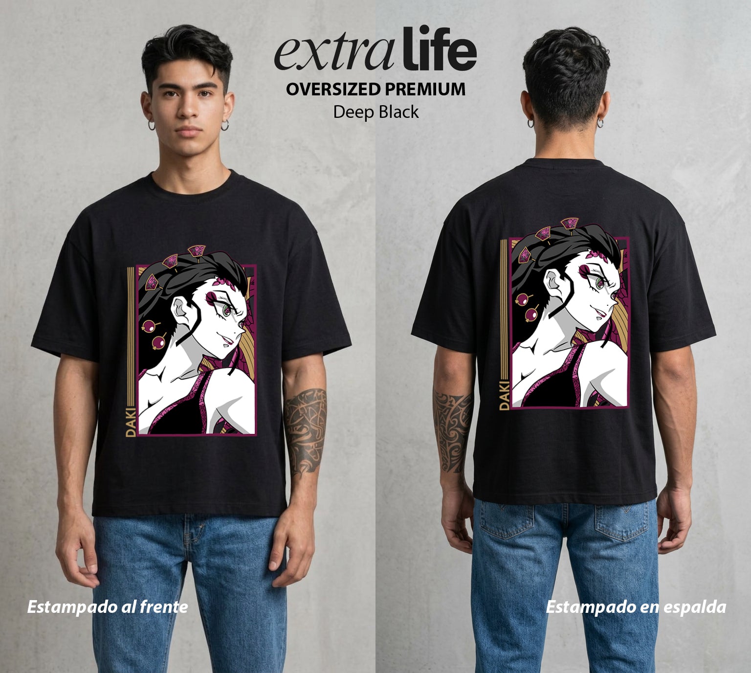 Cazadores de la Noche | La Demonia de Seis Lunas #00561 - Playera Oversized Premium | Deep Black - Foto en modelo