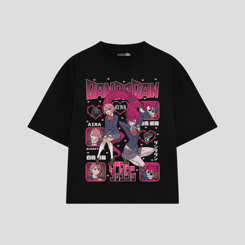 Playera streetwear premium de anime y gaming ExtraLife MX, corte boxy oversized drop shoulder heavyweight en color Deep Black y Off-White, moda urbana mexicana de culto.