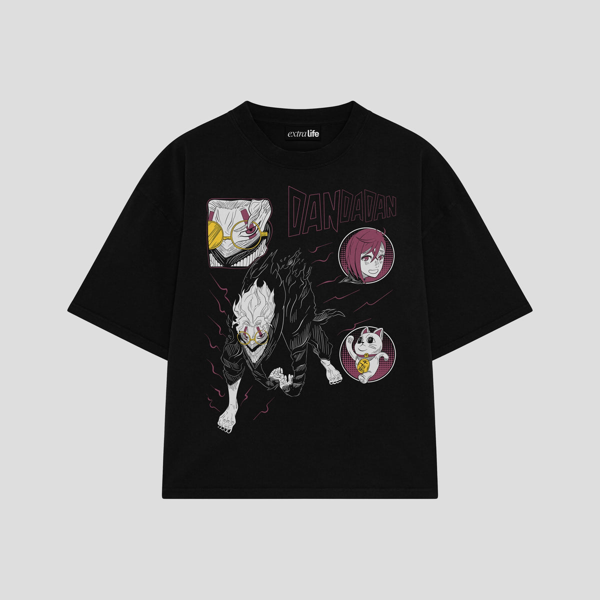 Playera streetwear premium de anime y gaming ExtraLife MX, corte oversized drop shoulder ligero y fresco en color Deep Black y Off-White, moda urbana mexicana de culto.