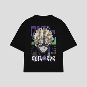 Playera streetwear premium de anime y gaming ExtraLife MX, corte boxy oversized drop shoulder heavyweight en color Deep Black y Off-White, moda urbana mexicana de culto.