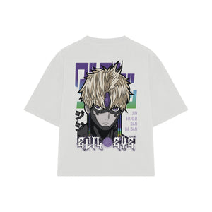 Playera streetwear premium de anime y gaming ExtraLife MX, corte boxy oversized drop shoulder heavyweight en color Deep Black y Off-White, moda urbana mexicana de culto.